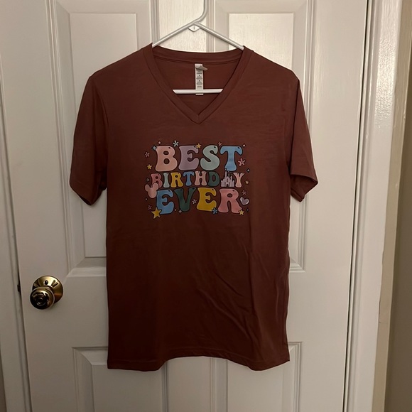 Disney Best Birthday Ever Heathered Mauve V Neck Vacation Tee Medium M T-Shirt - Picture 2 of 6
